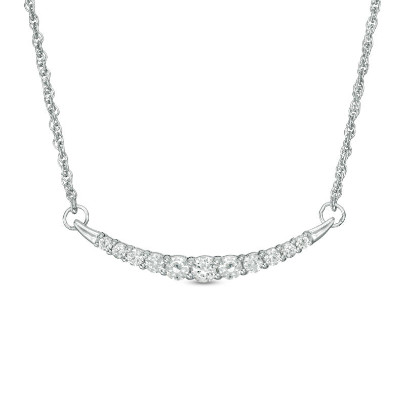 Lab-Created White Sapphire Curved Bar Necklace in Sterling Silver|Peoples Jewellers