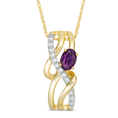 Oval Amethyst and Lab-Created White Sapphire Overlay Pendant in 10K Gold