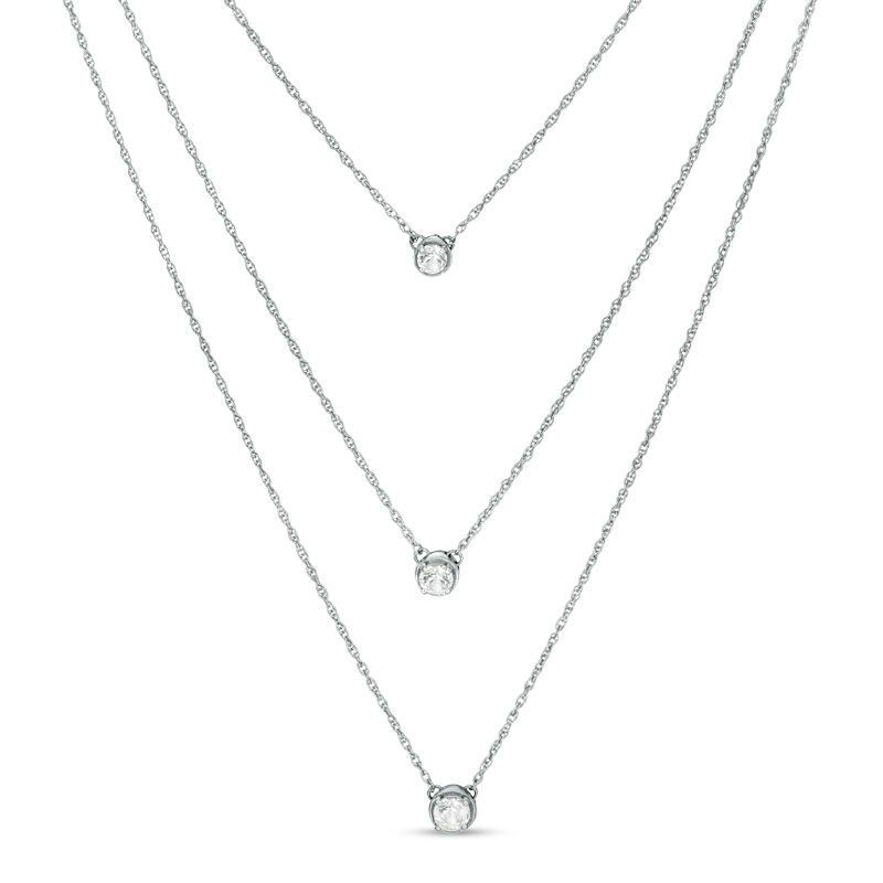 Lab-Created White Sapphire Triple Strand Necklace in Sterling Silver|Peoples Jewellers