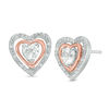 Thumbnail Image 1 of 4.0mm Lab-Created White Sapphire and Diamond Accent Heart Stud Earrings in Sterling Silver and 10K Rose Gold