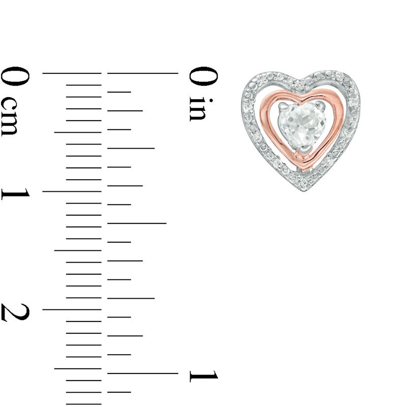 Main Image 2 of 4.0mm Lab-Created White Sapphire and Diamond Accent Heart Stud Earrings in Sterling Silver and 10K Rose Gold