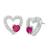 Thumbnail Image 0 of 5.0mm Lab-Created Ruby and White Sapphire Heart Stud Earrings in Sterling Silver