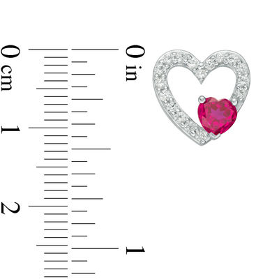 5.0mm Lab-Created Ruby and White Sapphire Heart Stud Earrings in Sterling Silver