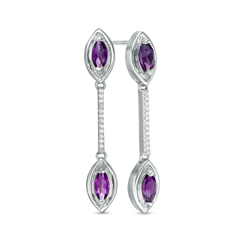 Marquise Amethyst and Diamond Accent Drop Earrings in Sterling Silver|Peoples Jewellers