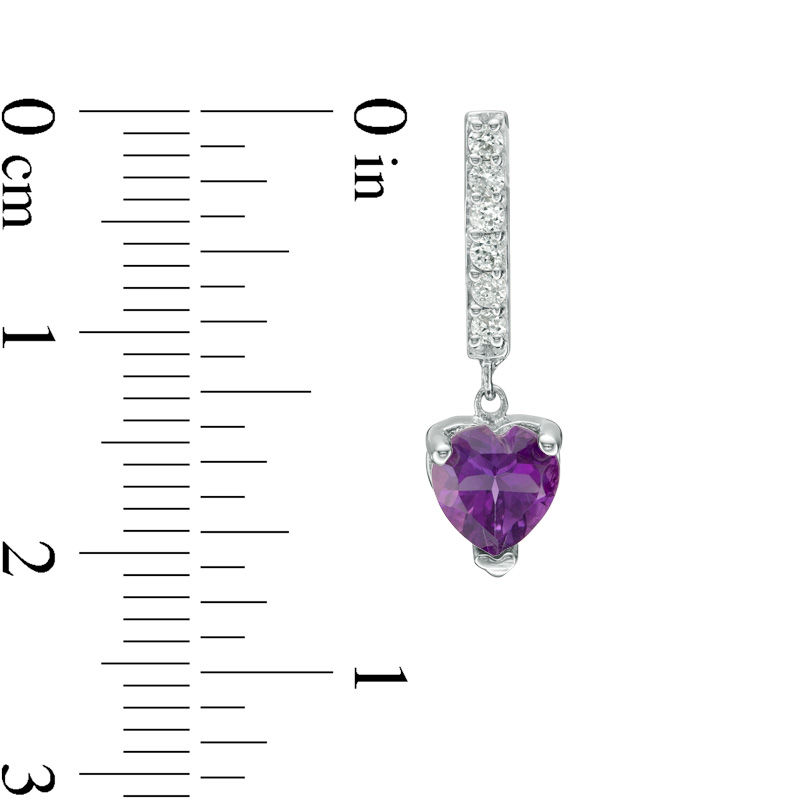 6.0mm Heart-Shaped Amethyst and Lab-Created White Sapphire Drop Earrings in Sterling Silver|Peoples Jewellers