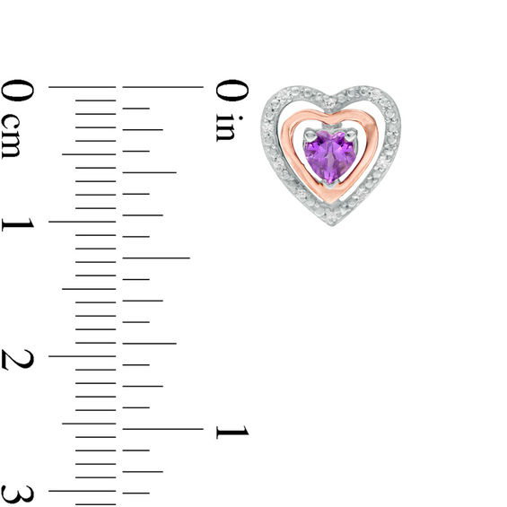 4.0mm Amethyst and Diamond Accent Heart Stud Earrings in Sterling Silver and 10K Rose Gold