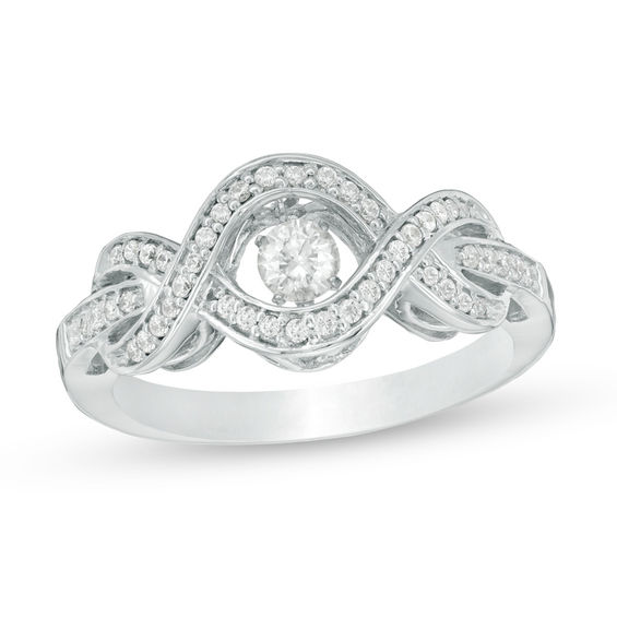 Unstoppable Love™ Lab-Created White Sapphire and 0.18 CT. T.W. Diamond Open Braid Ring in Sterling Silver