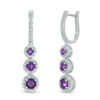 Thumbnail Image 0 of Amethyst and 0.15 CT. T.W. Diamond Frame Three Stone Drop Earrings in Sterling Silver