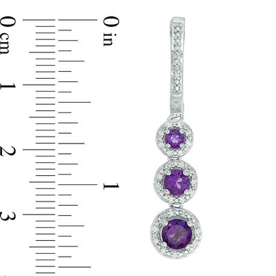 Amethyst and 0.15 CT. T.W. Diamond Frame Three Stone Drop Earrings in Sterling Silver