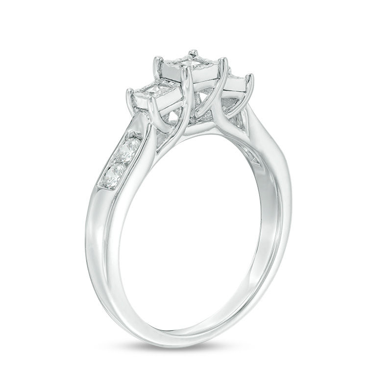 0.45 CT. T.W. Princess-Cut Diamond Past Present Future® Engagement Ring in 10K White Gold