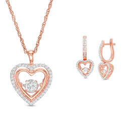 Unstoppable Love™ 0.53 CT. T.W. Diamond Heart Pendant and Drop Earrings Set in 10K Rose Gold