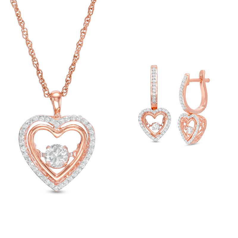 Unstoppable Love™ 0.53 CT. T.W. Diamond Heart Pendant and Drop Earrings Set in 10K Rose Gold|Peoples Jewellers