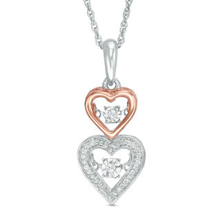 Unstoppable Love™ Diamond Accent Double Heart Pendant in Sterling Silver and 10K Rose Gold