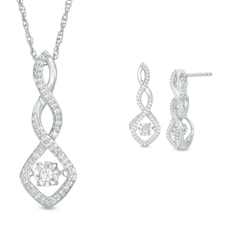 Unstoppable Love™ 0.30 CT. T.W. Diamond Cushion Frame Twist Pendant and Drop Earrings Set in Sterling Silver|Peoples Jewellers