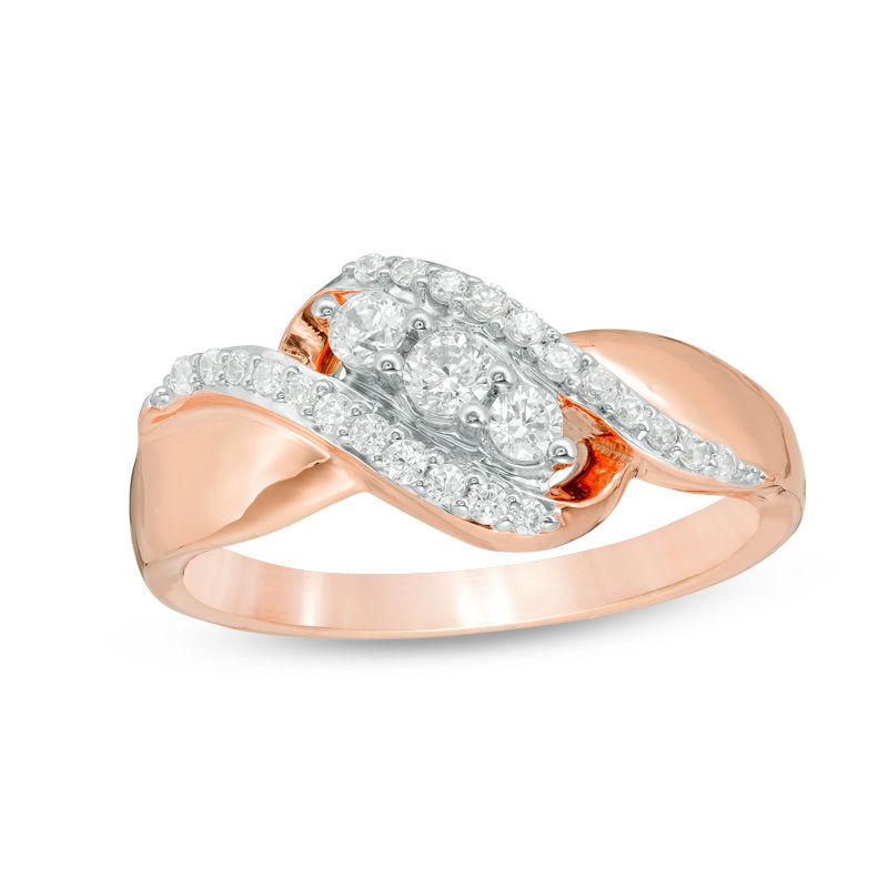 0.30 CT. T.W. Diamond Three Stone Slant Bypass Ring in 10K Rose Gold|Peoples Jewellers