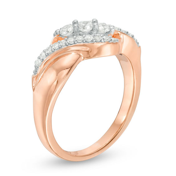 0.30 CT. T.W. Diamond Three Stone Slant Bypass Ring in 10K Rose Gold