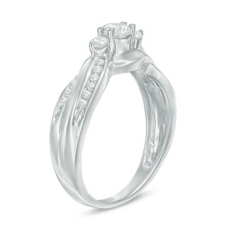 0.45 CT. T.W. Diamond Three Stone Bypass Ring in 10K White Gold