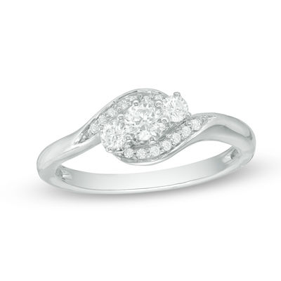 0.30 CT. T.W. Diamond Three Stone Bypass Ring in 10K White Gold