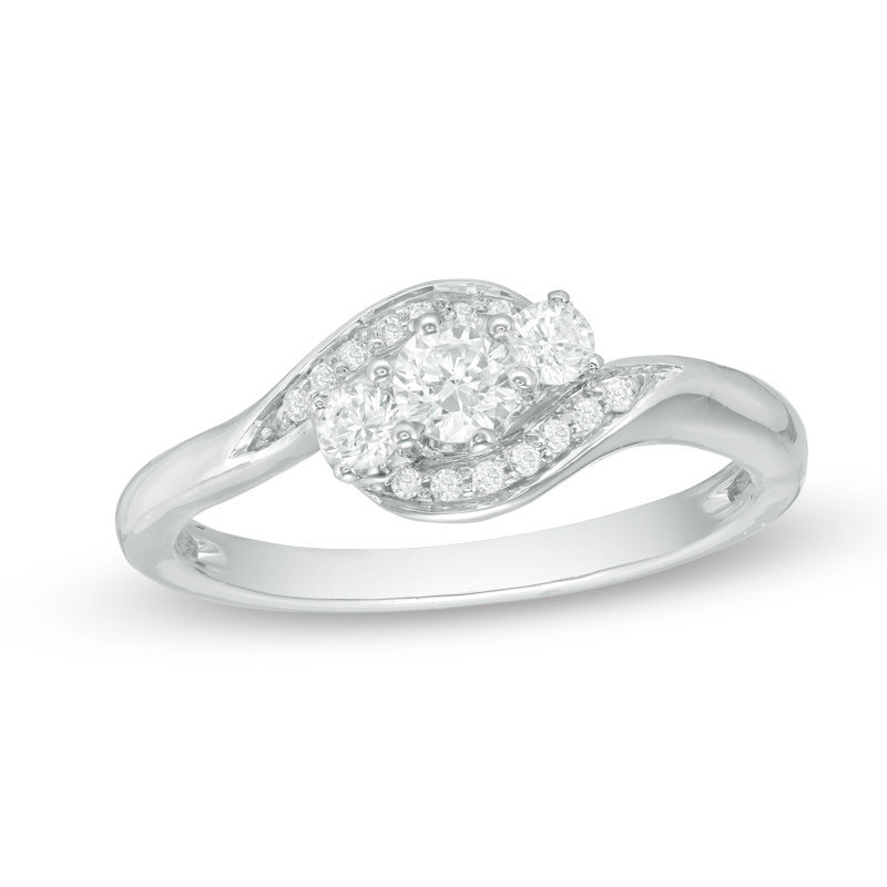 0.30 CT. T.W. Diamond Three Stone Bypass Ring in 10K White Gold|Peoples Jewellers