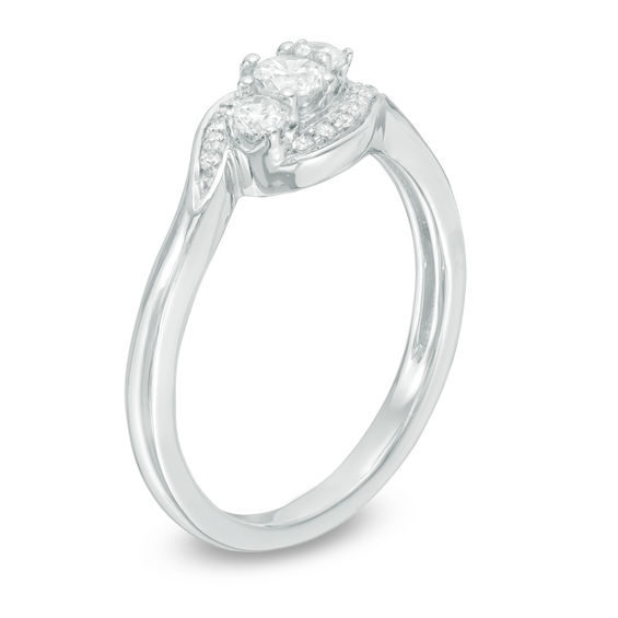 0.30 CT. T.W. Diamond Three Stone Bypass Ring in 10K White Gold