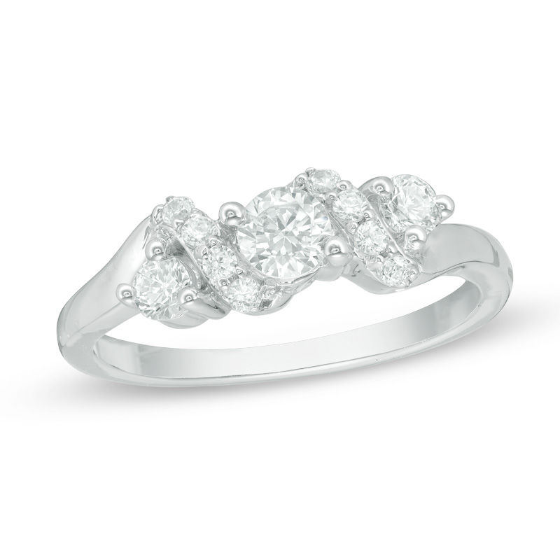 0.45 CT. T.W. Diamond Three Stone Twist Ring in 10K White Gold|Peoples Jewellers