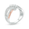 0.45 CT. T.W. Diamond Three Stone Layered Crossover Ring in 10K Two-Tone Gold