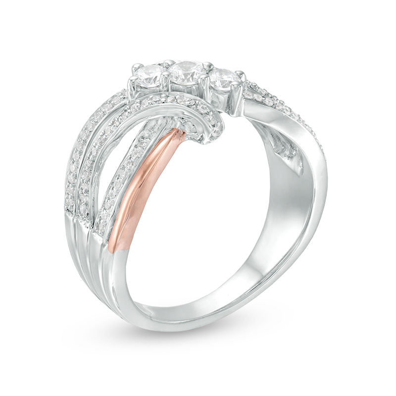 0.45 CT. T.W. Diamond Three Stone Layered Crossover Ring in 10K Two-Tone Gold|Peoples Jewellers