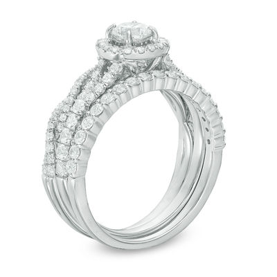 1.25 CT. T.W. Diamond Frame Three Piece Bridal Set in 14K White Gold