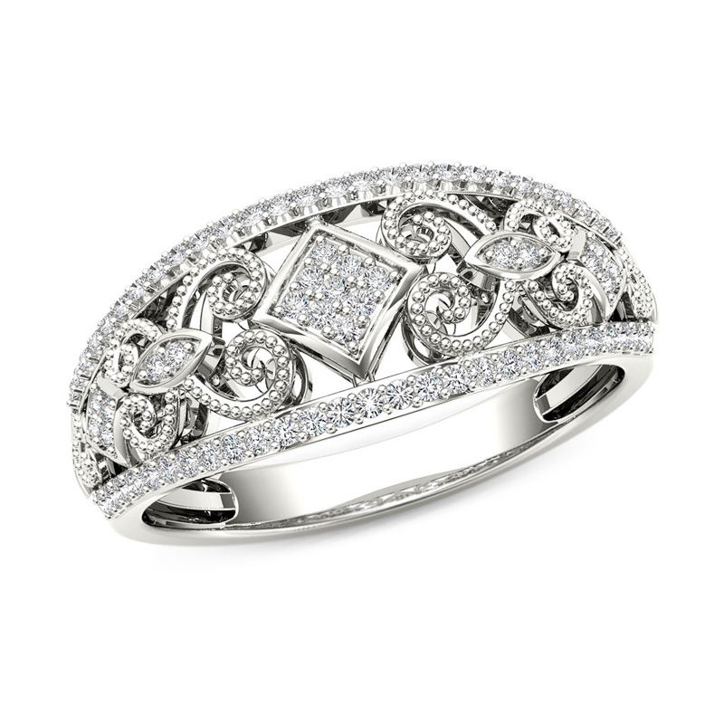 0.18 CT. T.W. Composite Diamond Vintage-Style Tilted Square Filigree Ring in 10K Gold|Peoples Jewellers