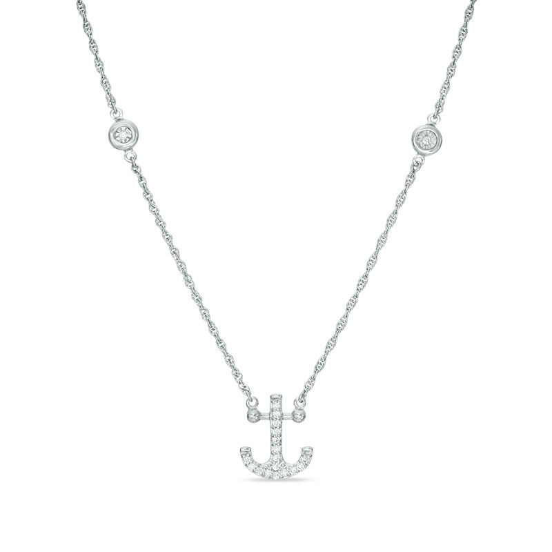 0.15 CT. T.W. Diamond Anchor Station Necklace in Sterling Silver|Peoples Jewellers