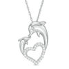 Thumbnail Image 0 of 0.12 CT. T.W. Diamond Motherly Love Dolphin Heart Pendant in Sterling Silver