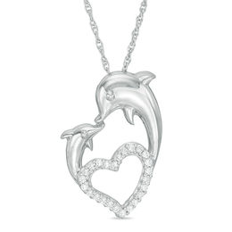 0.12 CT. T.W. Diamond Motherly Love Dolphin Heart Pendant in Sterling Silver