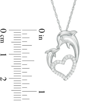 0.12 CT. T.W. Diamond Motherly Love Dolphin Heart Pendant in Sterling Silver