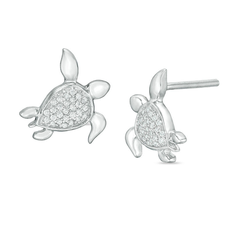 0.09 CT. T.W. Diamond Sea Turtle Stud Earrings in Sterling Silver|Peoples Jewellers