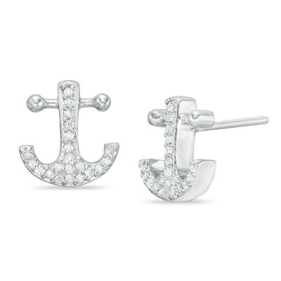 0.12 CT. T.W. Diamond Anchor Stud Earrings in Sterling Silver