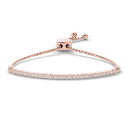0.09 CT. T.W. Diamond Bar Bolo Bracelet in Sterling Silver with 14K Rose Gold Plate - 9.0&quot;