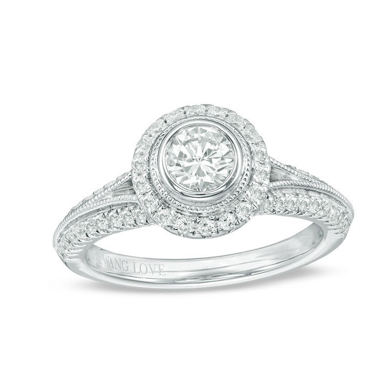 Vera Wang Love Collection 0.95 CT. T.W. Diamond Frame Vintage-Style Engagement Ring in 14K White Gold|Peoples Jewellers