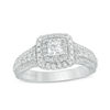 Thumbnail Image 0 of Vera Wang Love Collection 0.95 CT. T.W. Princess-Cut Diamond Double Frame Engagement Ring in 14K White Gold