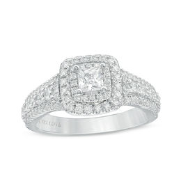 Vera Wang Love Collection 0.95 CT. T.W. Princess-Cut Diamond Double Frame Engagement Ring in 14K White Gold