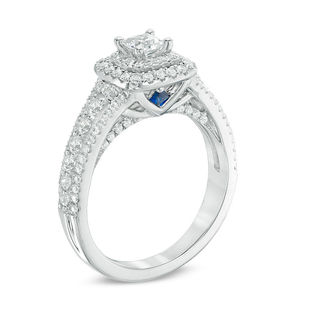 Vera Wang Love Collection 0.95 CT. T.W. Princess-Cut Diamond Double Frame Engagement Ring in 14K White Gold