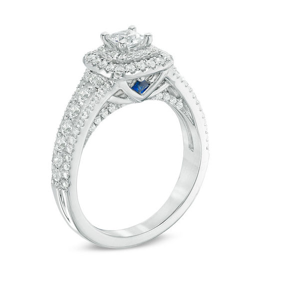 Vera Wang Love Collection 0.95 CT. T.W. Princess-Cut Diamond Double Frame Engagement Ring in 14K White Gold