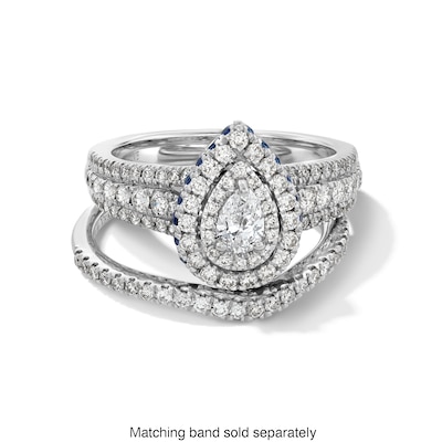 Vera Wang Love Collection 0.95 CT. T.W. Pear-Shaped Diamond and Sapphire Double Frame Engagement Ring in 14K White Gold