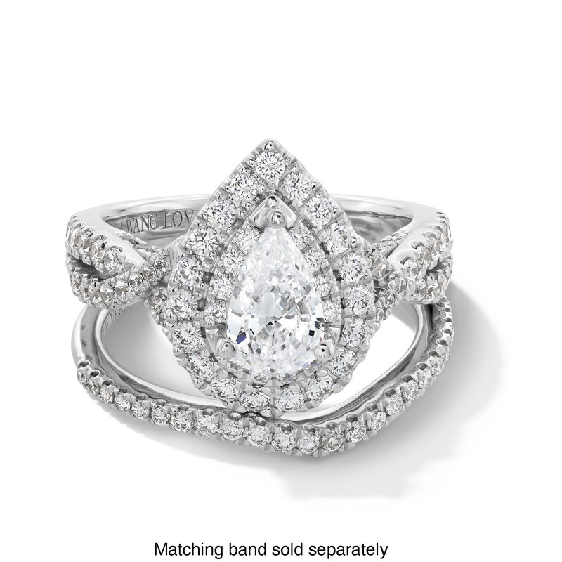 Main Image 4 of Vera Wang Love Collection 0.95 CT. T.W. Pear-Shaped Diamond and Sapphire Double Frame Engagement Ring in 14K White Gold