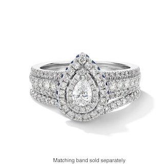 Vera Wang Love Collection 0.95 CT. T.W. Pear-Shaped Diamond and Sapphire Double Frame Engagement Ring in 14K White Gold