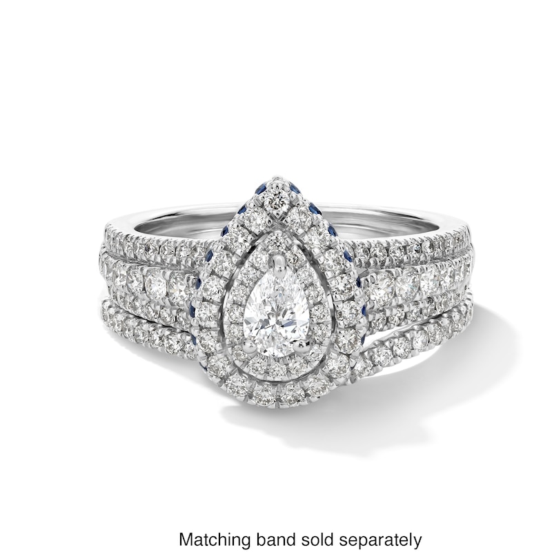 Main Image 5 of Vera Wang Love Collection 0.95 CT. T.W. Pear-Shaped Diamond and Sapphire Double Frame Engagement Ring in 14K White Gold