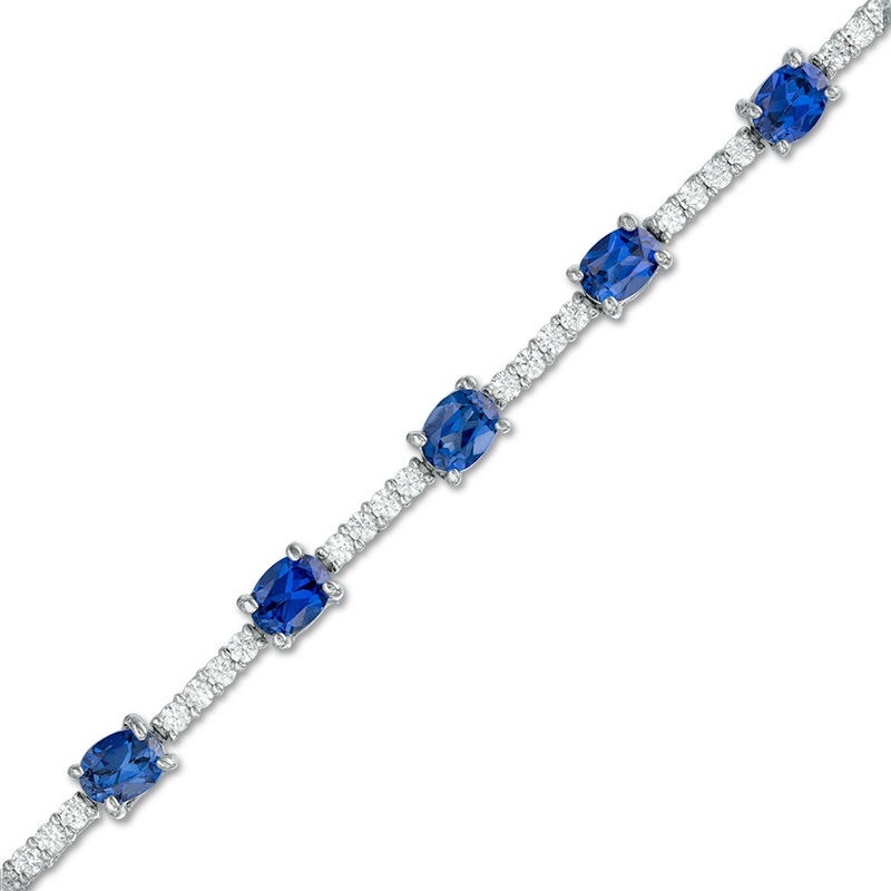 Oval Lab-Created Ceylon and White Sapphire Bar Bracelet in Sterling Silver|Peoples Jewellers