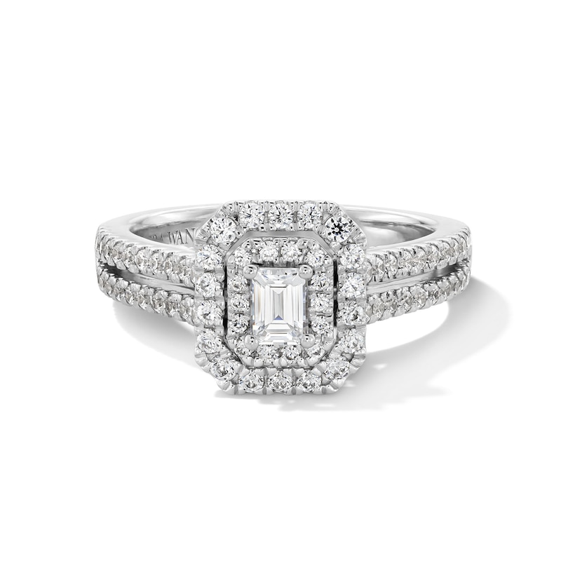 Main Image 1 of Vera Wang Love Collection 0.95 CT. T.W. Emerald-Cut Diamond Double Frame Engagement Ring in 14K White Gold