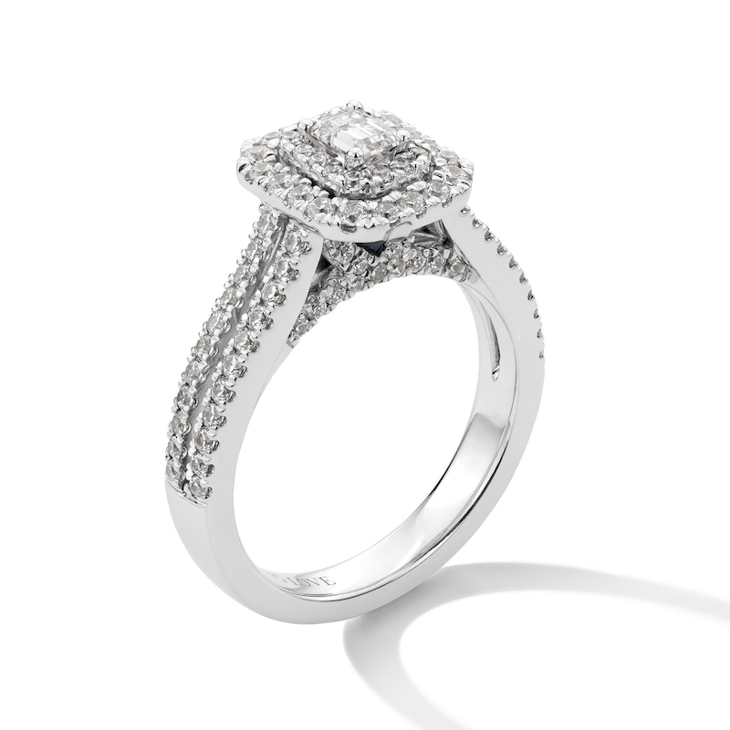 Main Image 3 of Vera Wang Love Collection 0.95 CT. T.W. Emerald-Cut Diamond Double Frame Engagement Ring in 14K White Gold