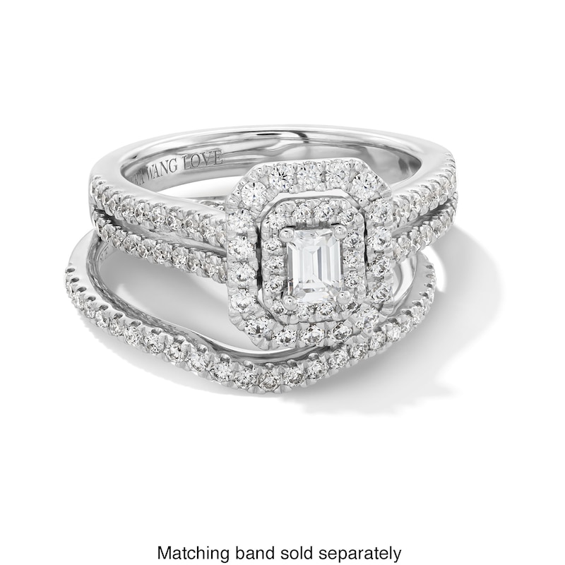 Main Image 4 of Vera Wang Love Collection 0.95 CT. T.W. Emerald-Cut Diamond Double Frame Engagement Ring in 14K White Gold