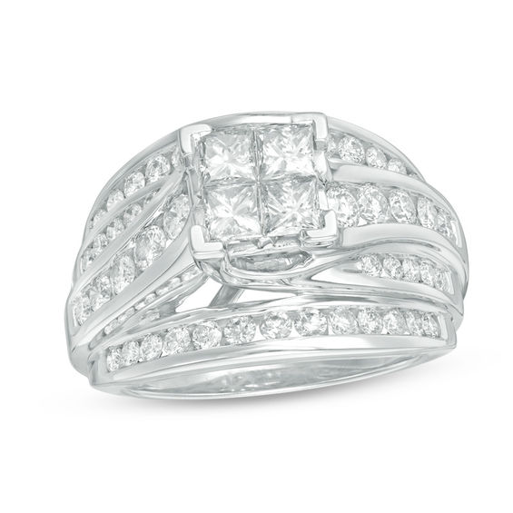 1.95 CT. T.W. Quad Princess-Cut Diamond Multi-Row Engagement Ring in 14K White Gold